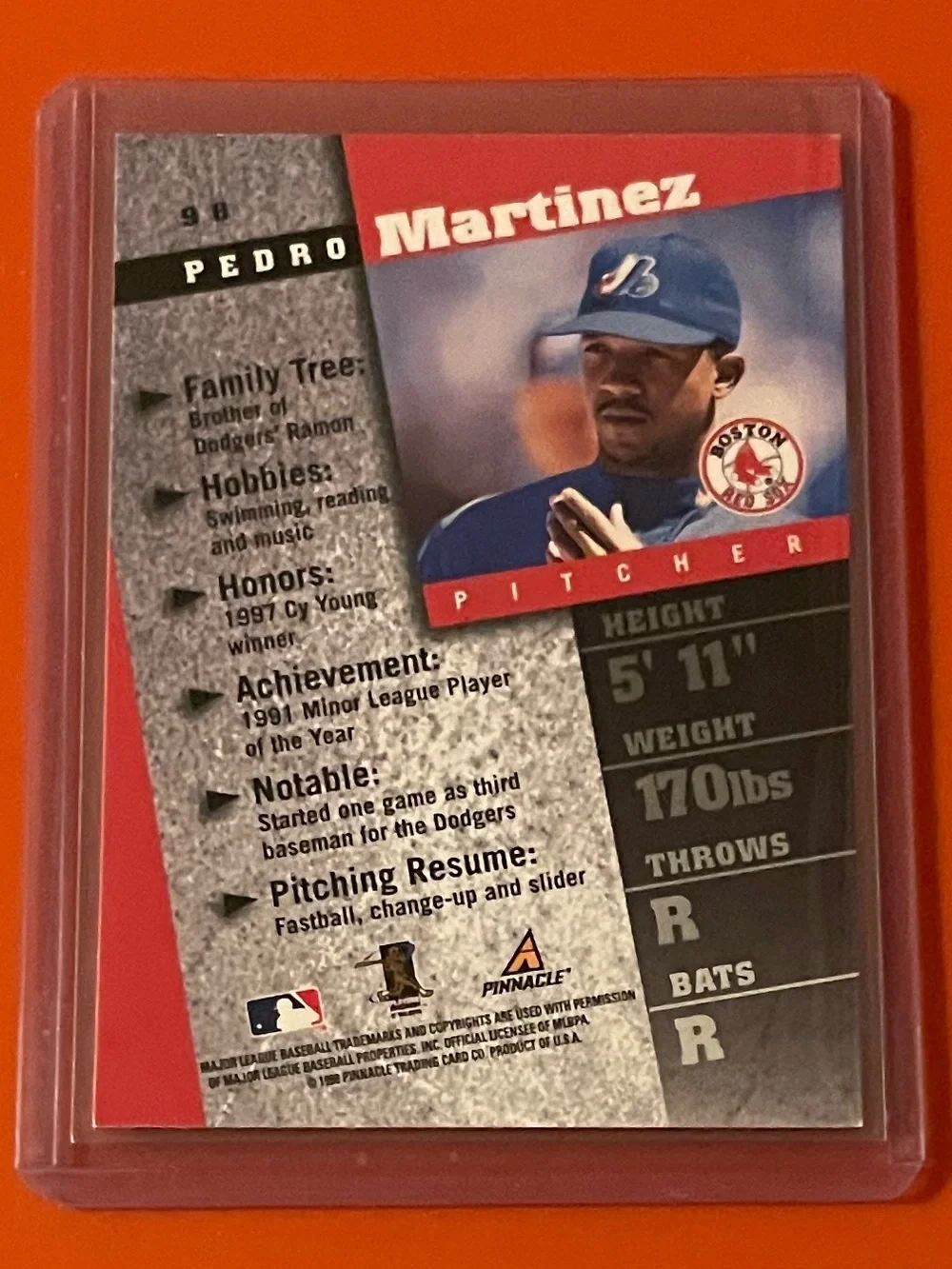 Pedro Martinez #98 1998 Pinnacle Inside Baseball Trading Card
